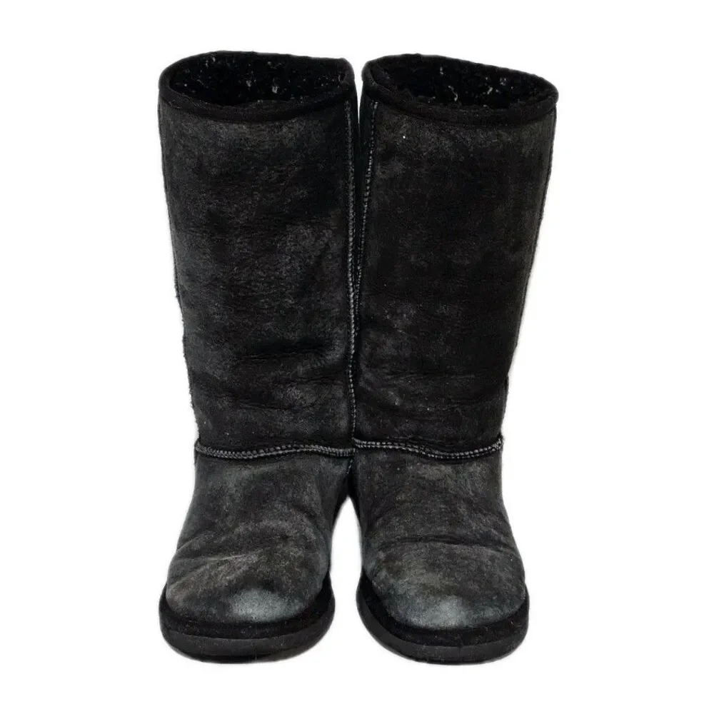 UGG Australia Boots Women's Classic Tall Boots Black Size 7 Leather Sheepskin - Picture 2 of 14